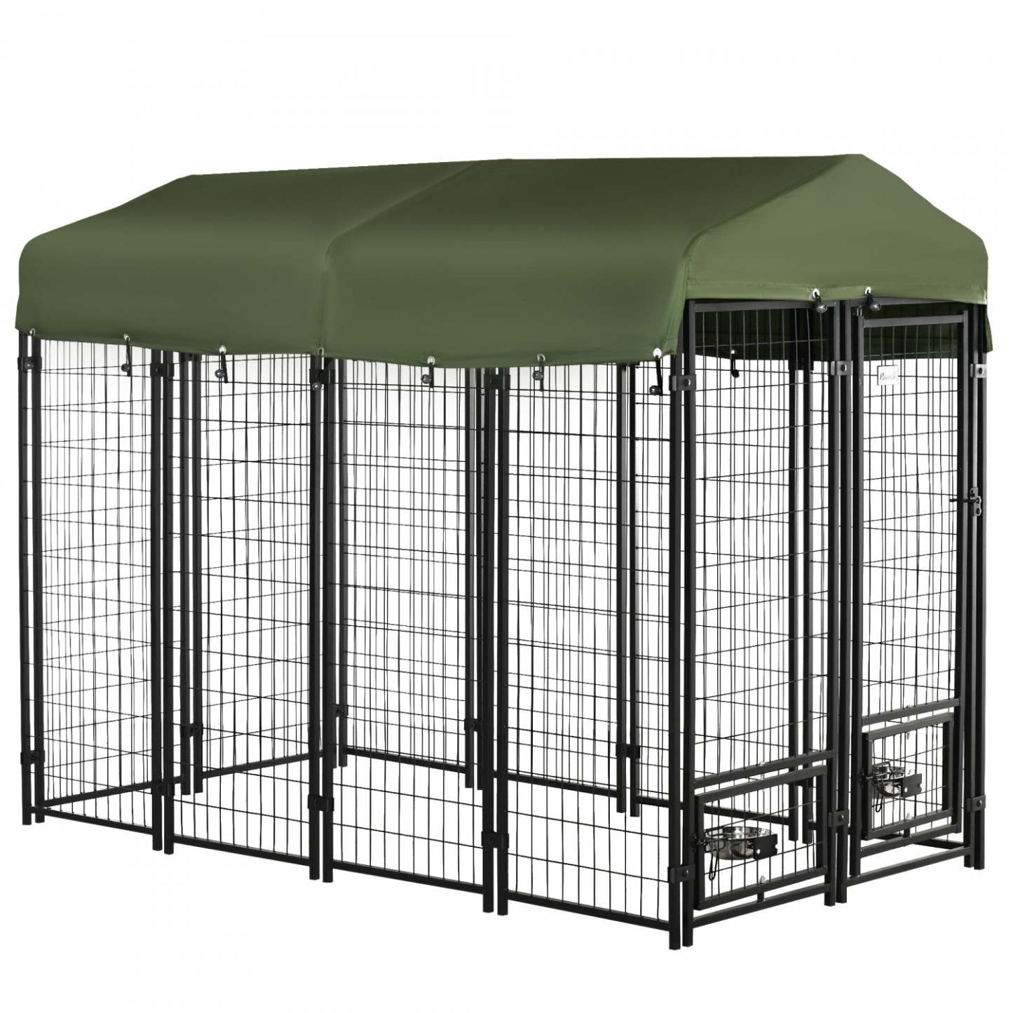 Pawhut Niche D'exterieur Pour Chien, Enclos Pour Animaux Avec Verrouillage, Clôture En Acier Soudé, Avec Résistance À L'eau Et Aux Uv | Pawhut Niche D'extérieur Pour Chien De 8' X 4' X 6' Avec Supports De Gamelle Rotatifs, Parc Pour Ani