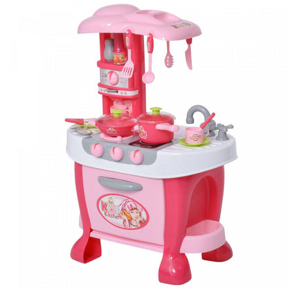 Qaba Kids Kitchen Set Kitchen Playset Pretend Toy Children Role Play Game Toy With Light & Sound Fun|Qaba Kids Kitchen Play Set Pretend Toy Enfants Jeu De Role Avec Fonction Son Et Lumiere 38pcs Access