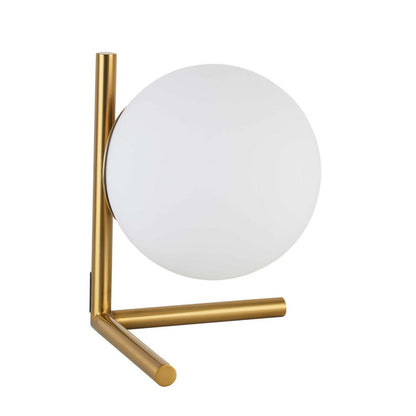 Dainolite Folgar 1 Light Table Lamp Aged Brass Finish Opal White Glass|Lampe de table Folgar de Dainolite en verre blanc opale, avec fini laiton vieilli et 1 ampoule