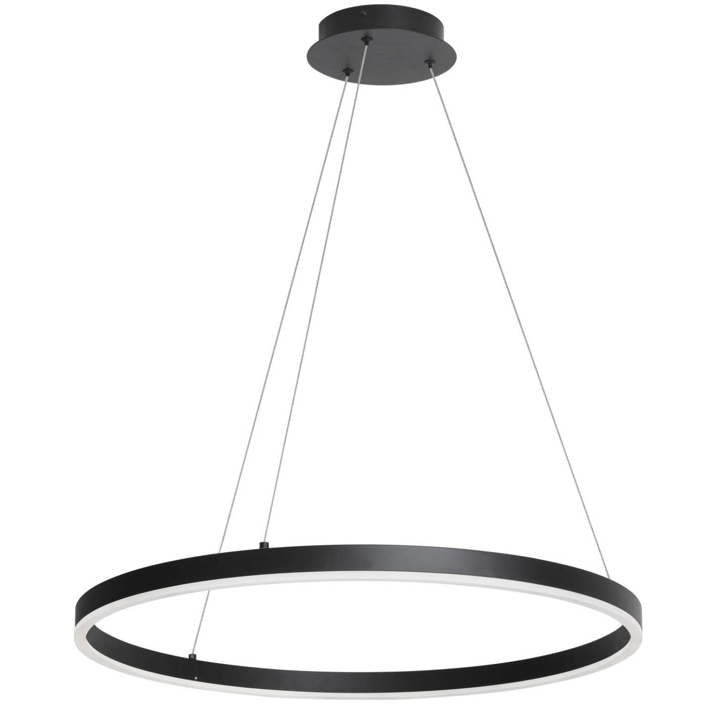 Dainolite Circulo Chandelier 34w Finition Noir Mat Lampe Diffuseur Acrylique Blanc|Lustre Circulo de Dainolite en acrylique blanc qui diffuse la lumière, avec fini noir mat et ampoule de 34 W