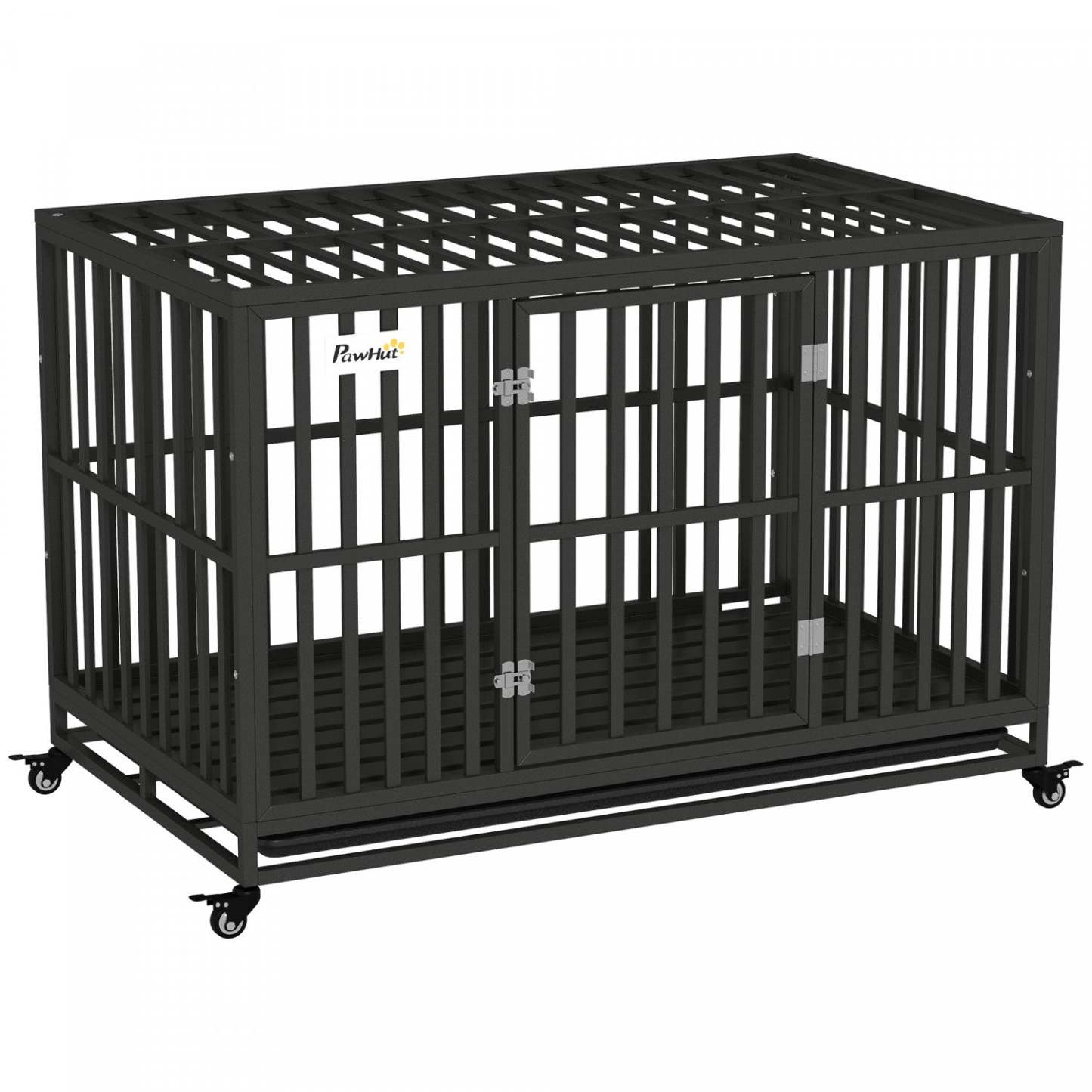 Pawhut Cage Pour Chien En Acier Robuste Avec Roulettes Pour La Portabilité Et Une Porte Pour Un Accès
