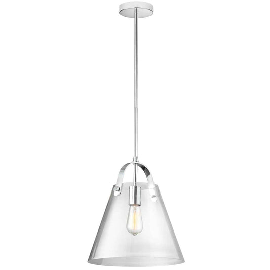 Luminaire suspendu moyen Polly de Dainolite en verre transparent, avec fini chromé poli et 1 ampoule