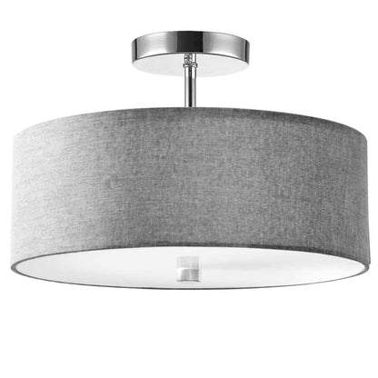 Dainolite Everly 3 Light Semi-flush Mount Polished Chrome Finish Grey Shade Lamp|Plafonnier semi-affleuré Everly de Dainolite avec abat-jour gris, fini chromé poli et 3 ampoules