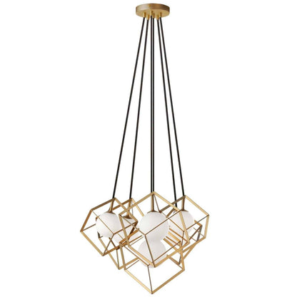 Dainolite Thomson 6 Light Pendant Gold Finish Opal White Glass Lamp|Luminaire suspendu Thomson de Dainolite en verre blanc opale, avec fini doré et 6 ampoules
