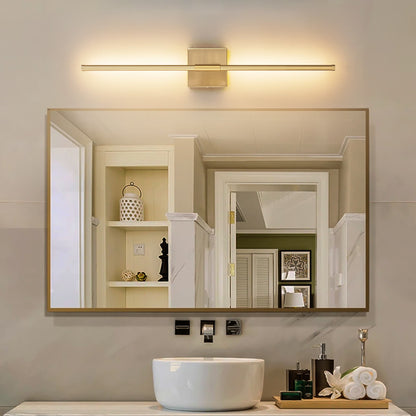 Applique murale LED linéaire moderne à 1 lumière, noire/dorée/nickel, à intensité variable, pour salle de bain.