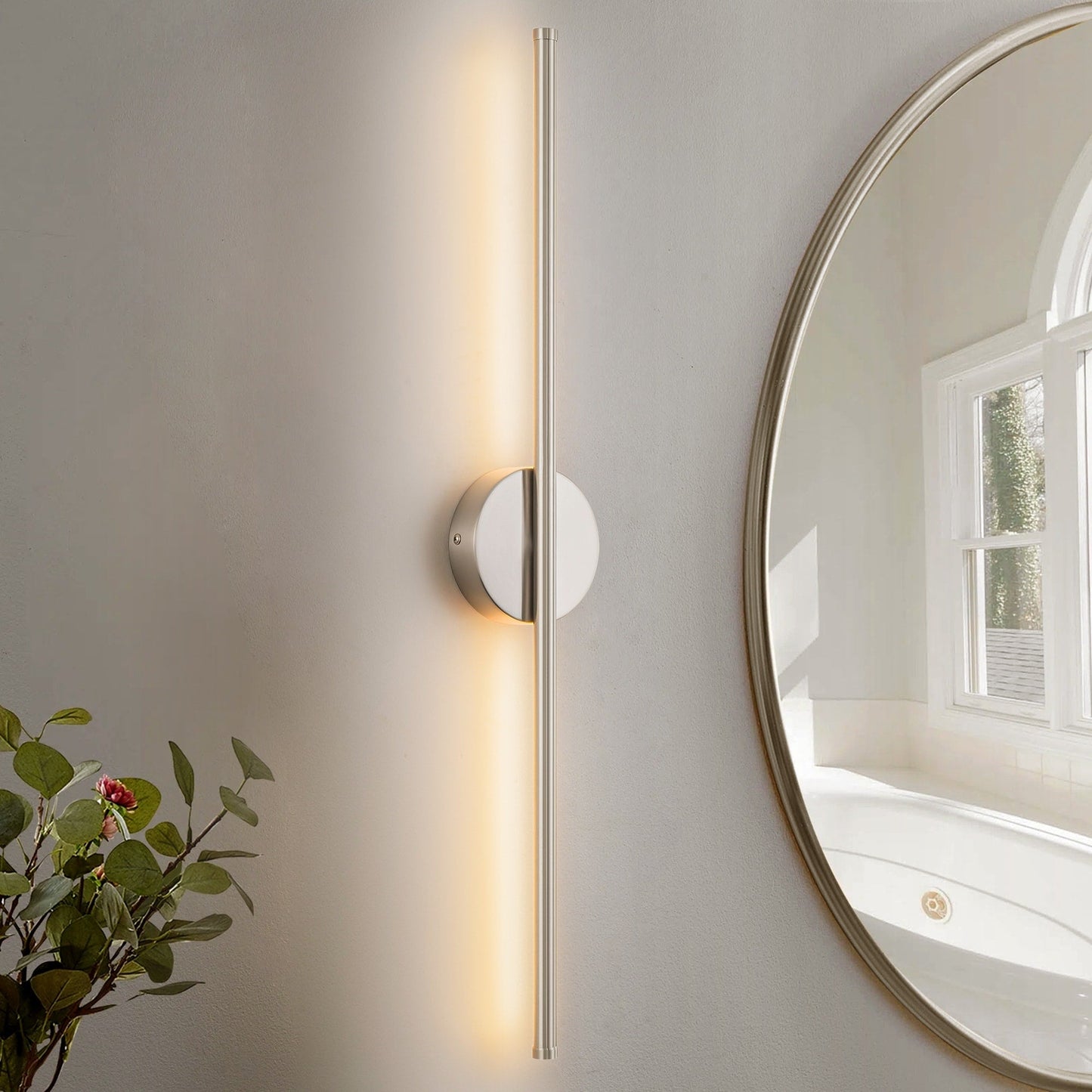 Applique murale LED linéaire moderne à 1 lumière, noire/dorée/nickel, à intensité variable, pour salle de bain.