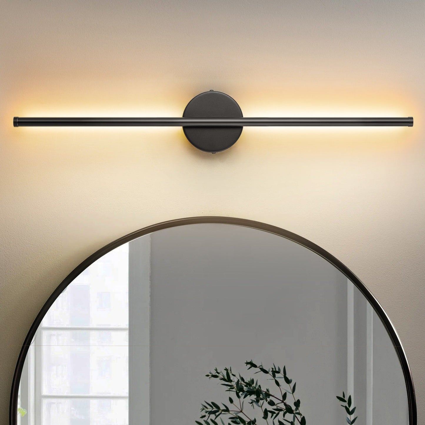 Applique murale LED linéaire moderne à 1 lumière, noire/dorée/nickel, à intensité variable, pour salle de bain.