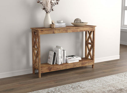 Console de 47 po avec 1 tablette - bois recyclé brun