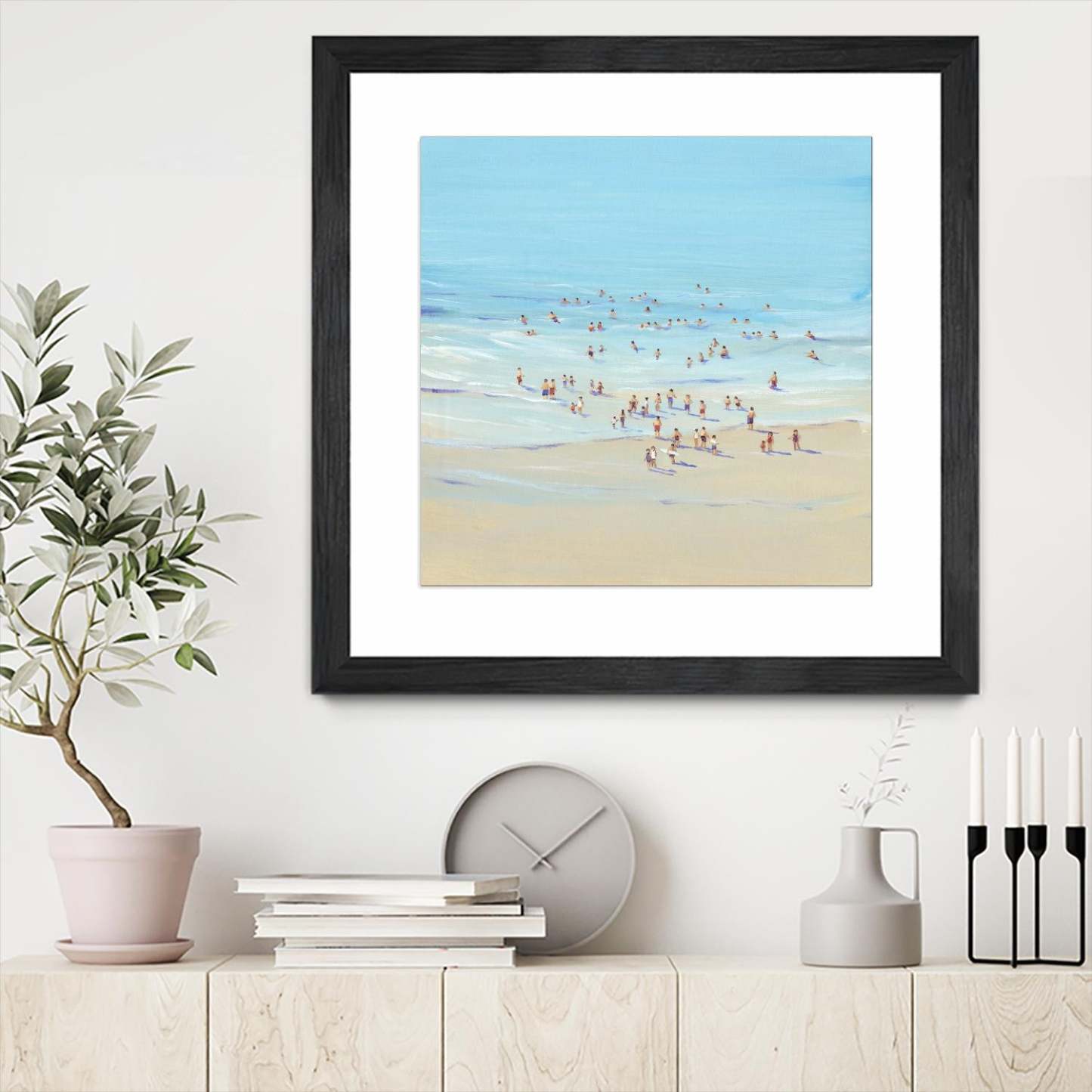 Beach Day I Matted and Framed Black 36x36 Wall Art|Œuvre d’art murale encadrée noire et mate « Beach Day I » 36 x 36