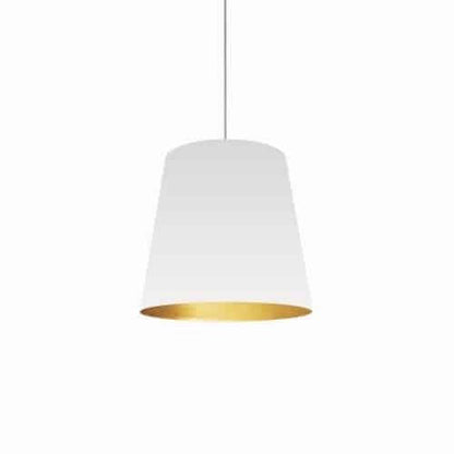 Dainolite Oversize Drum 1 Light Pendant Medium White/Gold Shade Lamp|Luminaire suspendu moyen de Dainolite avec très grand abat-jour cylindrique blanc et doré, et 1 ampoule