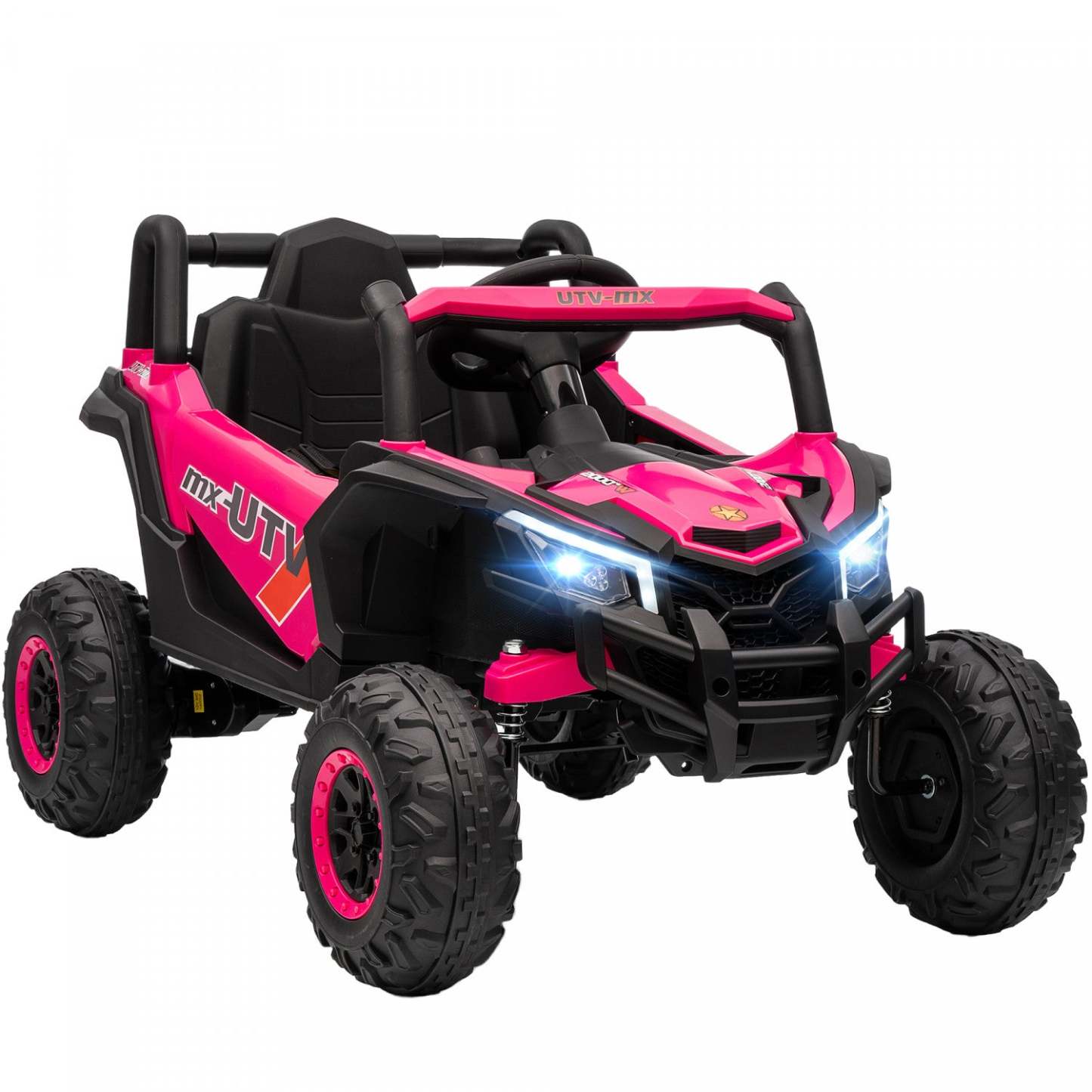 Qaba Voiture Électrique Pour Enfants 12v Avec Télécommande, Utv Électrique Alimenté Par Batterie Avec Démarrage Lent, Suspension À Ressorts, Lumières Led, Musique, Port Usb, Pour Garçons Et Filles De 3 À 5 Ans, Rose