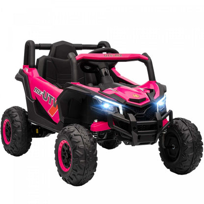 Qaba Voiture Électrique Pour Enfants 12v Avec Télécommande, Utv Électrique Alimenté Par Batterie Avec Démarrage Lent, Suspension À Ressorts, Lumières Led, Musique, Port Usb, Pour Garçons Et Filles De 3 À 5 Ans, Rose