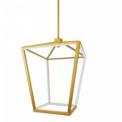 Dainolite Cage LED Suspension 46w Finition Laiton Vieilli Lampe Diffuseur Blanc|Luminaire suspendu Cage de Dainolite blanc qui diffuse la lumière, avec fini laiton vieilli et ampoule à DEL de 46 W