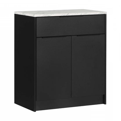 Olio Compact Kitchen Island with Storage - Matte Black &amp; Faux White Marble|Îlot de cuisine compact Olio avec rangement - noir mat et imitation de marbre blanc