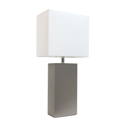 Lampe de table moderne Elegant Designs en cuir avec abat-jour en tissu blanc, grise | D2358IG8