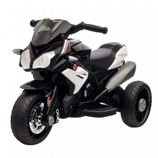 Qaba Kids Motorcycle, moto électrique alimentée par batterie 6v avec musique, klaxon, phares, vélo électrique à 3 roues pour enfants, cadeau pour garçons et filles, noir