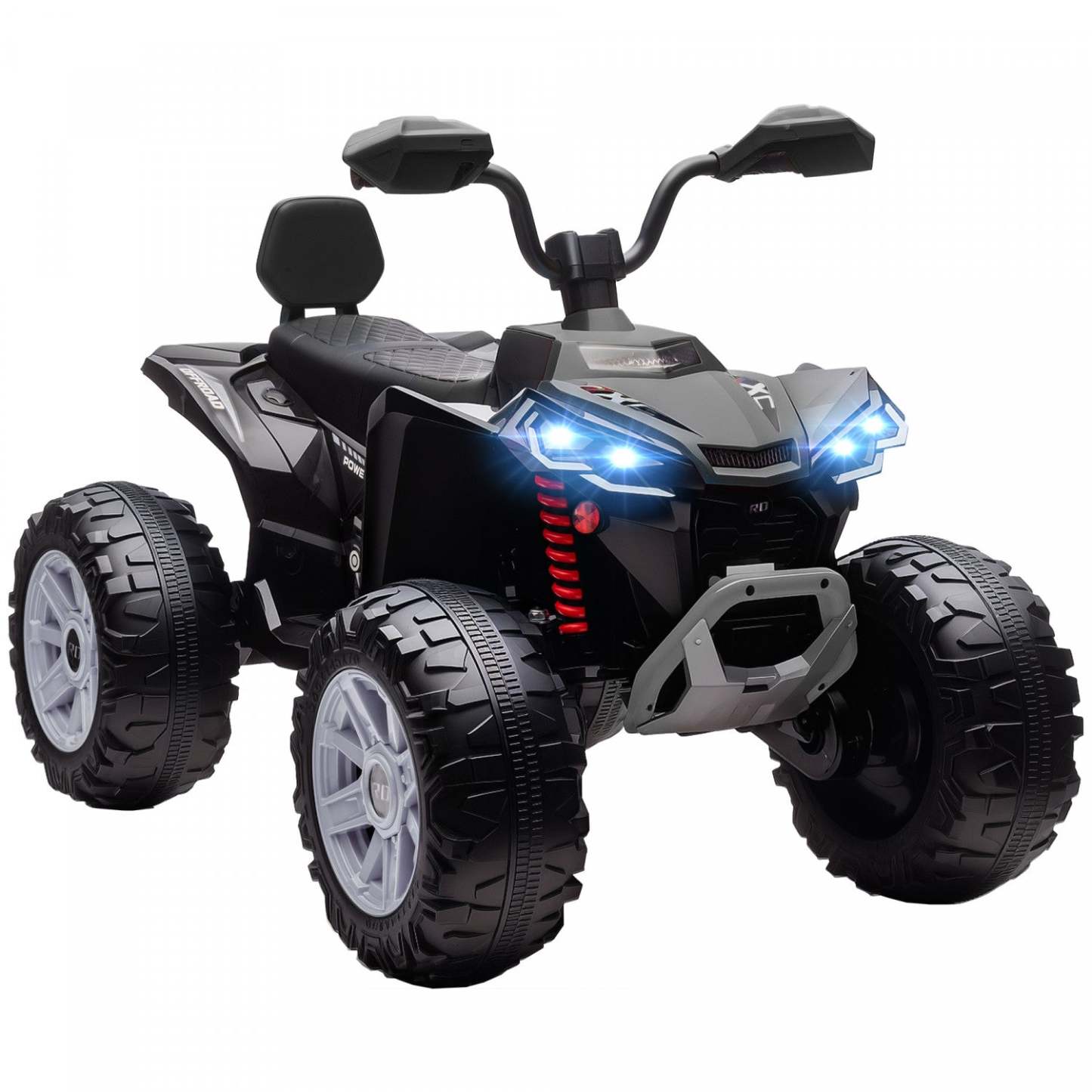 Qaba 24v Enfant Atv, voiture à deux places pour enfants, quad électrique alimenté par batterie avec 4 roues à suspension, vitesses haute/basse, musique, phares, pour garçons et filles, noir