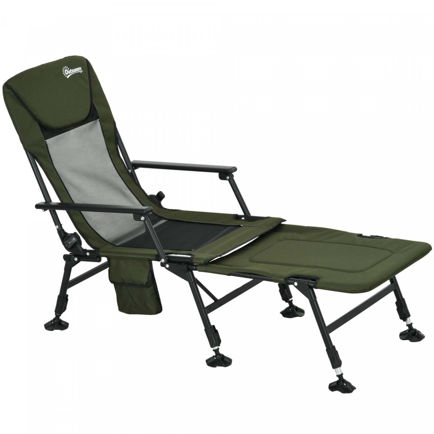 Chaise de pêche pliante Outsunny avec dossier inclinable et repose-pieds vert foncé