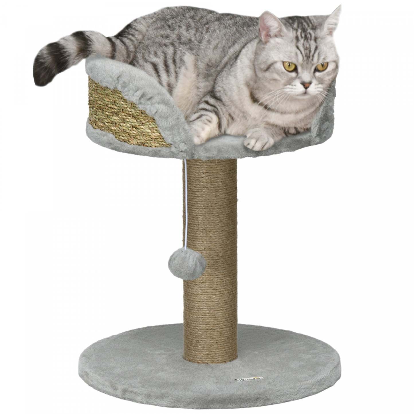 Pawhut Petit Arbre à Chats avec Griffoir, Perchoir, Balle Jouet, Tour pour Chats d'Intérieur - 16 X 16 X 19, Gris
