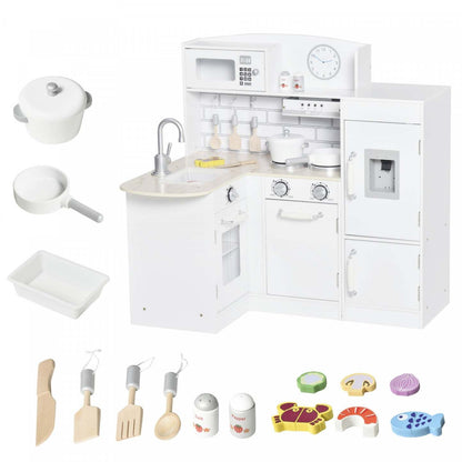 Qaba Jouets De Cuisine Pour Enfants Jeu De Rôle Avec Abreuvoir, Micro-ondes Et Friteuse - Blanc | Qaba Kids Kitchen Play Ensemble de jouets de cuisine pour enfants avec fontaine à boire, micro-ondes et vendredi