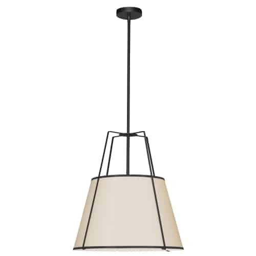 Dainolite Trapezoid 1 Light Pendant Black/Cream Shade White Fabric Diffuser Lamp|Luminaire suspendu Trapezoid de Dainolite avec abat-jour noir et crème qui diffuse la lumière, tissu blanc et 1 ampoule