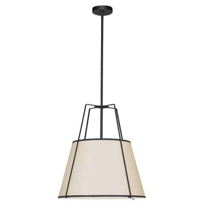 Dainolite Trapezoid 3 Light Pendant Trapezoid Black/Cream Shade White Fabric Diffuser Lamp|Luminaire suspendu Trapezoid de Dainolite avec abat-jour trapézoïde noir et crème qui diffuse la lumière, tissu blanc et 3 ampoules