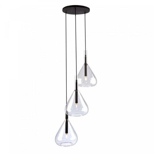 Luminaire suspendu noir conique à 3 lumières | Luminaire suspendu Conic noir à 3 ampoules | D06H45IQ