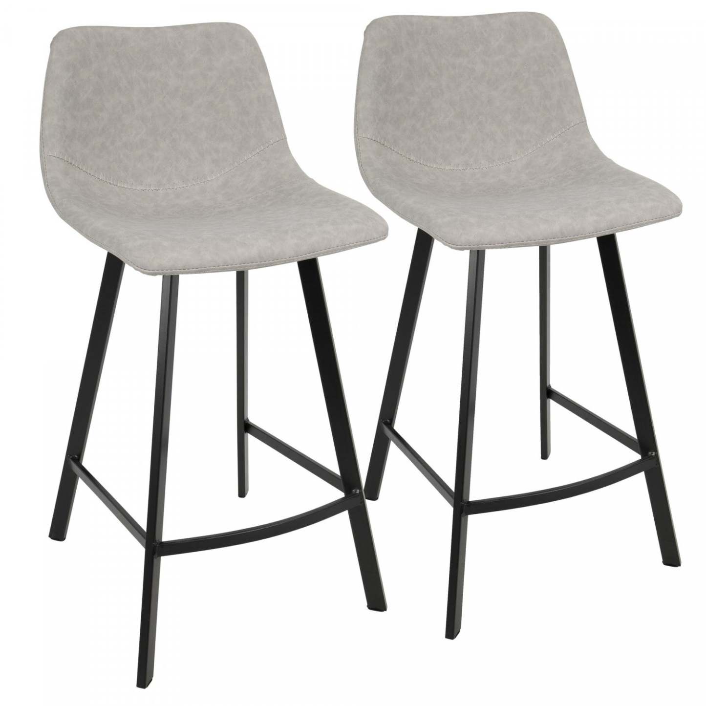 LumiSource Outlaw Grey Faux Leather Industrial Counter-Height Stool - Set of 2|Tabouret industriel Outlaw de hauteur comptoir en similicuir gris - ensemble de 2