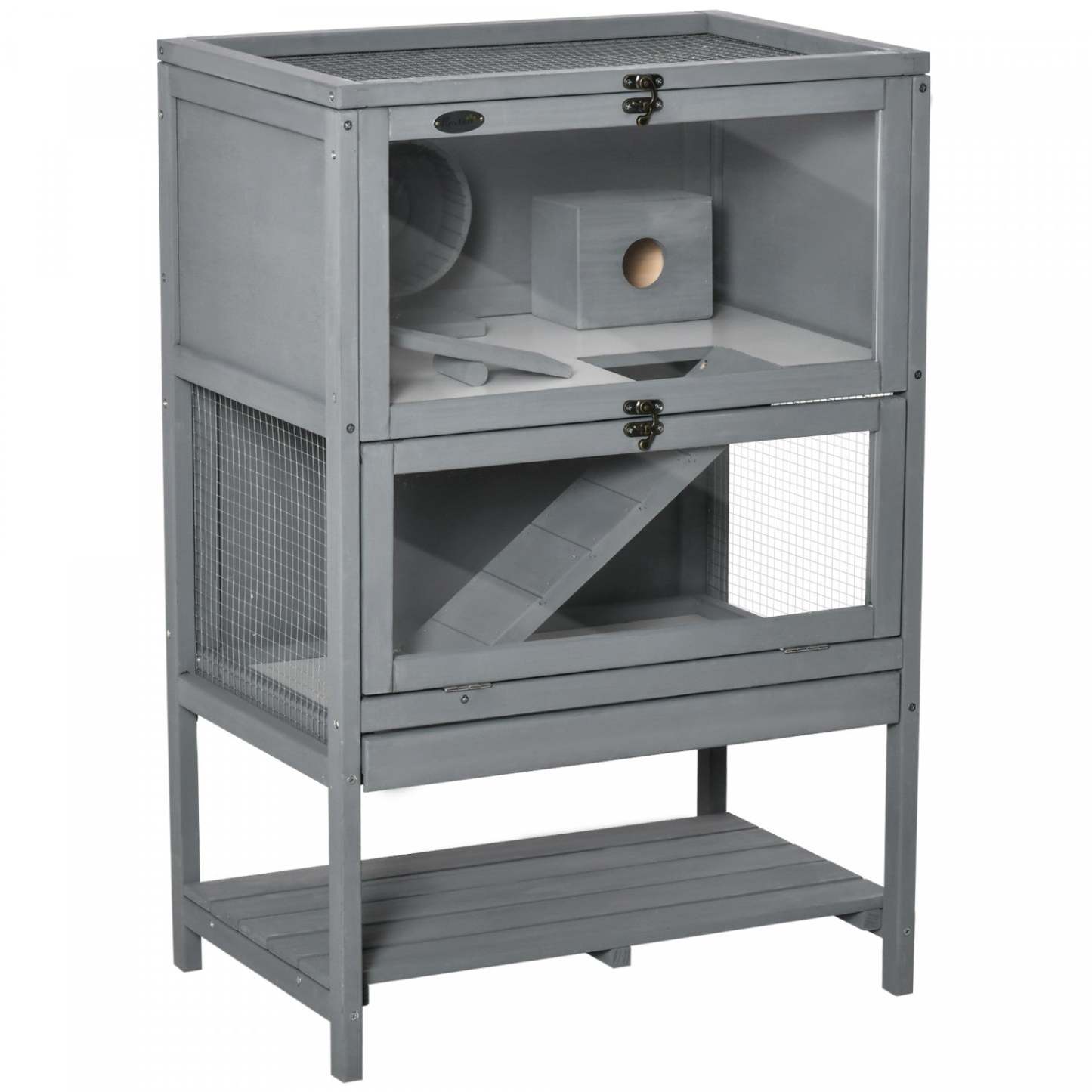 Pawhut Cage En Bois Pour Hamsters, Cage Pour Souris Et Rongeurs, Maison D'exercice À 2 Niveaux, Avec