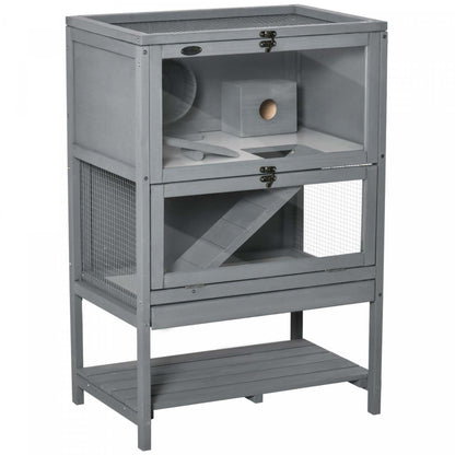 Pawhut Cage En Bois Pour Hamsters, Cage Pour Souris Et Rongeurs, Maison D'exercice À 2 Niveaux, Avec