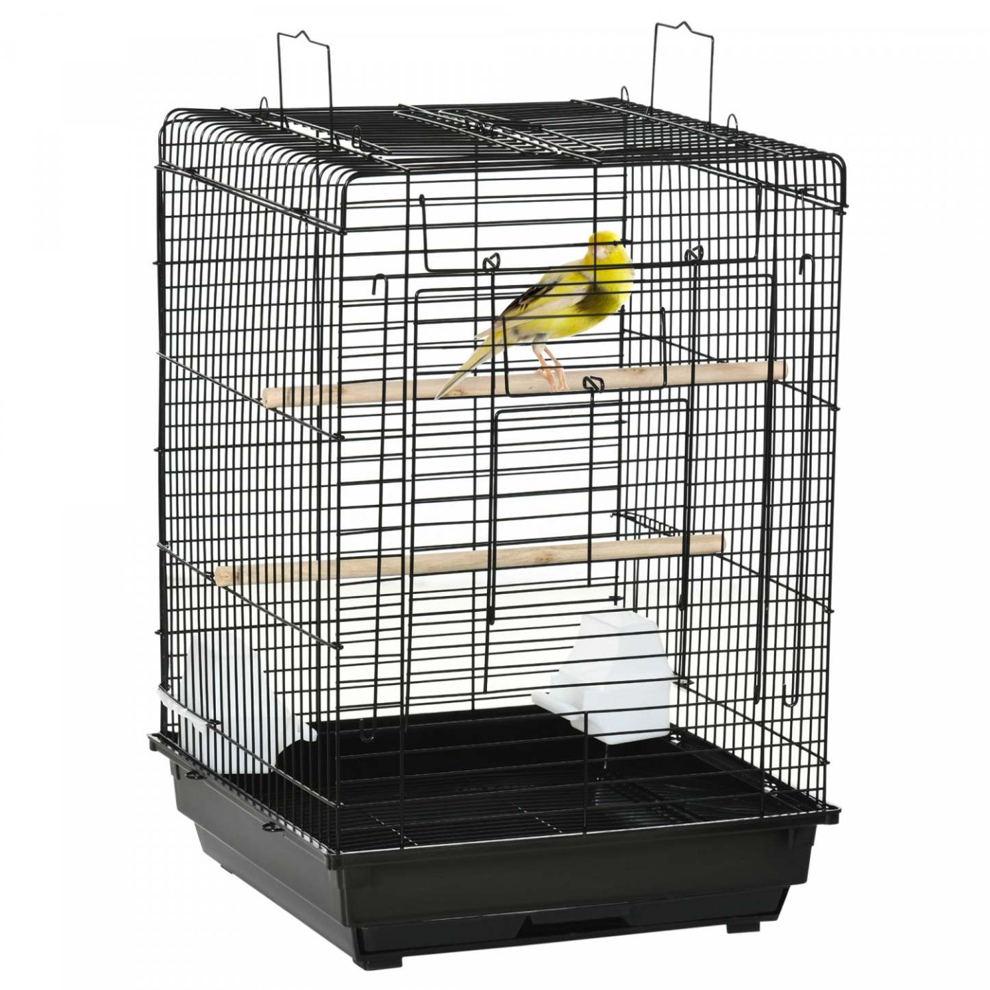 Pawhut 23 Cage à Oiseaux Volière Maison pour Perroquets Caillebotis avec Plateau de Jeu Ouvert et Bol d'Alimentation Perc|Pawhut 23 Cage A Oiseaux Parc Avec Plateau De Jeu Ouvert Et Bol D'alimentation Noir