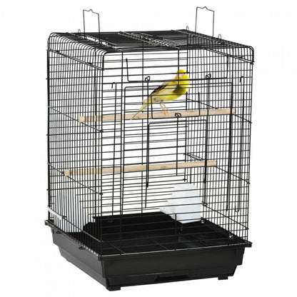 Pawhut 23 Cage à Oiseaux Volière Maison pour Perroquets Caillebotis avec Plateau de Jeu Ouvert et Bol d'Alimentation Perc|Pawhut 23 Cage A Oiseaux Parc Avec Plateau De Jeu Ouvert Et Bol D'alimentation Noir