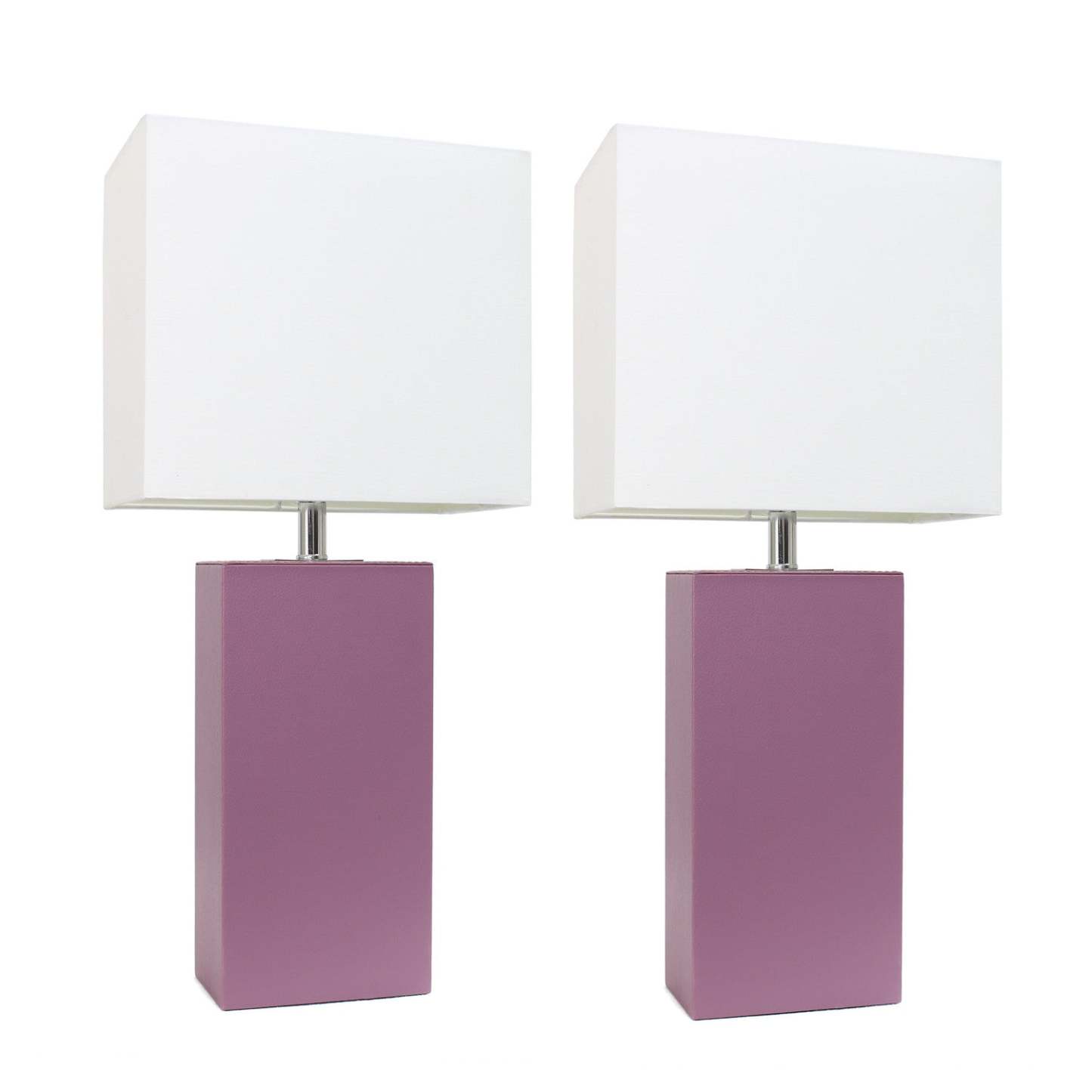 Lampes de table modernes en cuir violet Elegant Designs, 2 pack avec abat-jours en tissu blanc|Ensemble 2 lampes de table modernes Elegant Designs en cuir violet|D217Q5SG