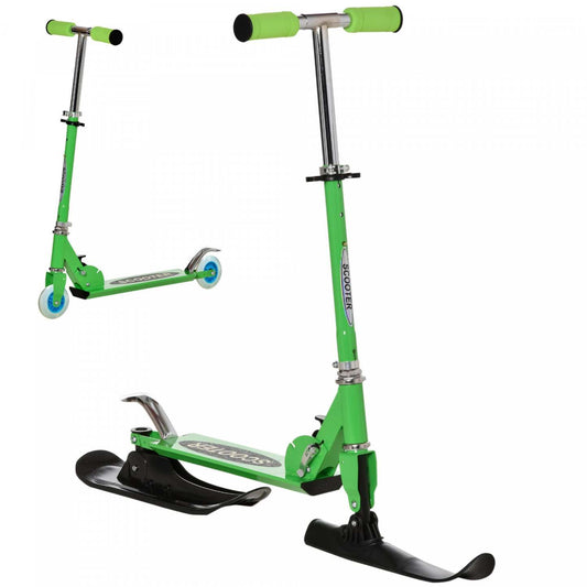 Qaba Trottinette Neige, Trottinette 2-en-1 Design Réglable en Hauteur pour Enfants de Plus de 7 Ans,|Qaba Trottinette Convertible Toutes Saisons 2-en-1 Neige Sol Avec Roues Et Patins (vert)