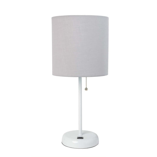 Limelights White Stick Lamp with Usb Charging Port And Fabric Shade, Gray Table Lamp|Lampe de table Limelights grise et blanche avec pied mince et port de recharge USB|D21MLZ7S