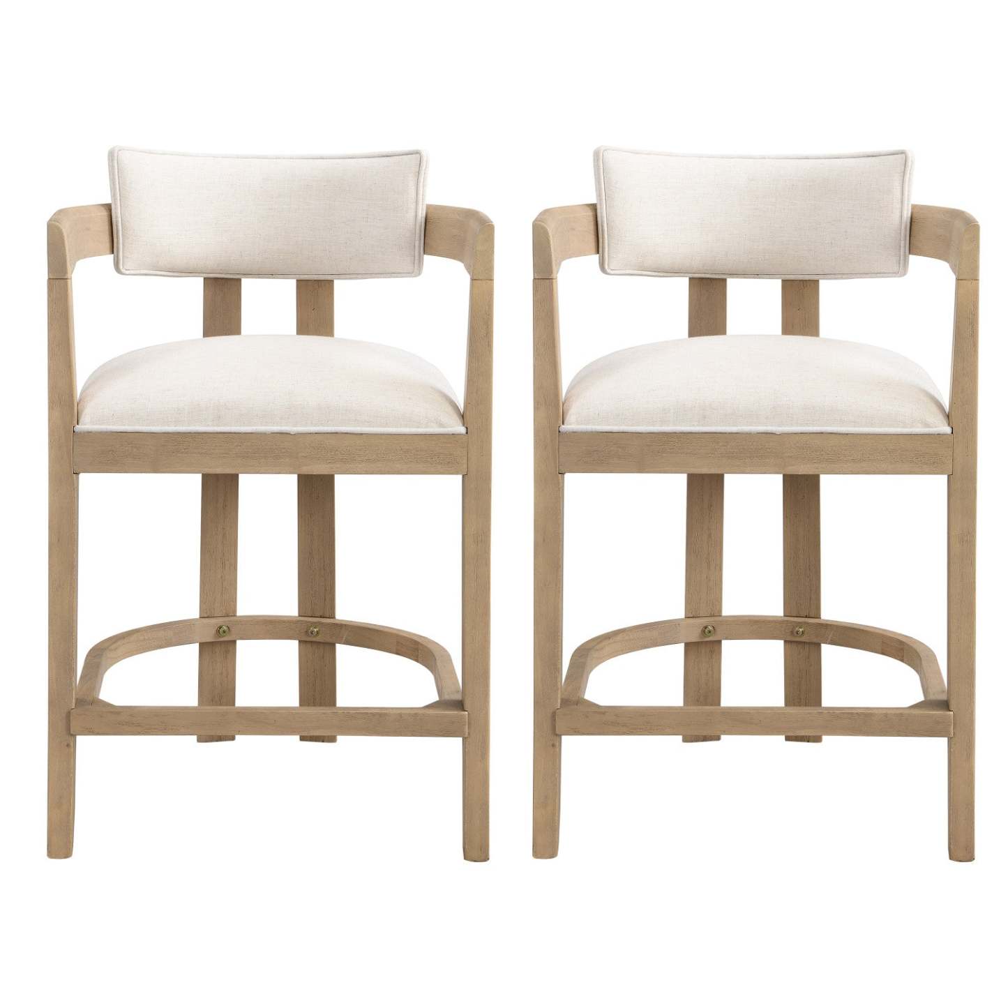 Tiffany 26 Ensemble De 2 Tabourets (Hauteur De Comptoir) Avec Structure En Bois Massif, Tissu Aspect Lin - Fini Naturel