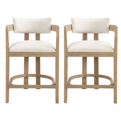 Tiffany 26 Ensemble De 2 Tabourets (Hauteur De Comptoir) Avec Structure En Bois Massif, Tissu Aspect Lin - Fini Naturel