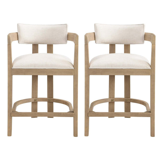 Tiffany 26 Ensemble De 2 Tabourets (Hauteur De Comptoir) Avec Structure En Bois Massif, Tissu Aspect Lin - Fini Naturel