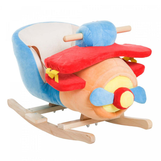 Qaba Kids Chaise Berçante en Bois Avion Jouet Pour Enfant Garçon&amp;Fille Avec Comptine|Qaba Siege A Bascule En Bois Pour Enfants Avec Comptine, Avion