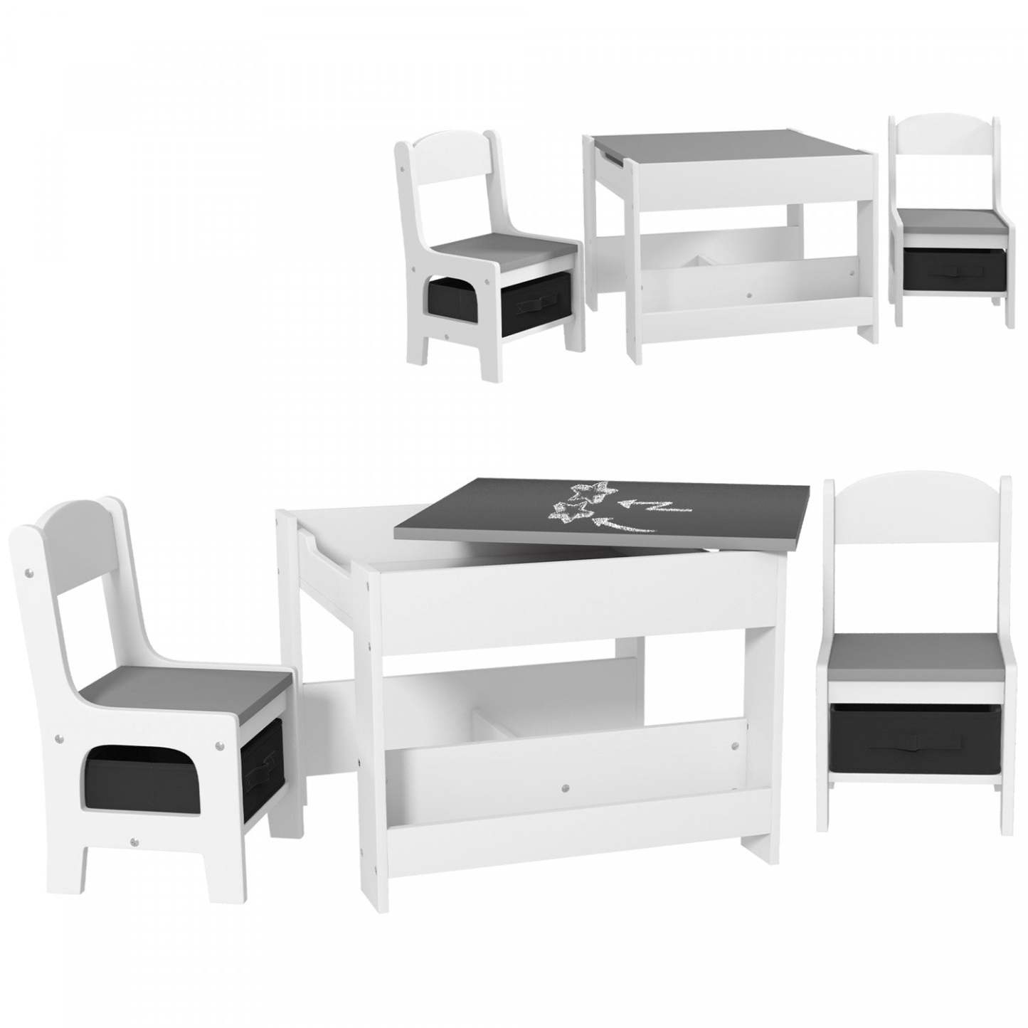 Qaba Ensemble Table Et Chaises 3 Pieces Pour Enfants, Ensemble Table Et Chaises 2 En 1 Avec Plateau Réversible