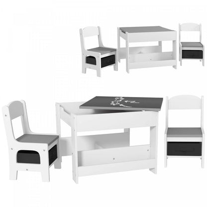 Qaba Ensemble Table Et Chaises 3 Pieces Pour Enfants, Ensemble Table Et Chaises 2 En 1 Avec Plateau Réversible
