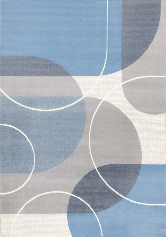 Forte Blue Grey White Half-Circles Geometric Area Rug - 5'3 x 7'5|Tapis géométrique en demi-cercles bleu, gris et blanc Forte - 5 pi 3 po x 7 pi 5 po
