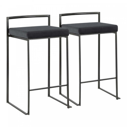 LumiSource Fuji Black Velvet Contemporary Stackable Counter-Height Stool - Set of 2|Tabouret superposable contemporain Fuji de hauteur comptoir en velours noir - ensemble de 2