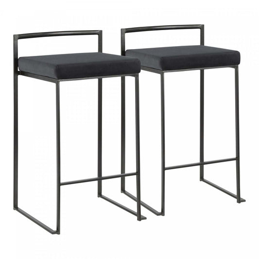 LumiSource Fuji Black Velvet Contemporary Stackable Counter-Height Stool - Set of 2|Tabouret superposable contemporain Fuji de hauteur comptoir en velours noir - ensemble de 2