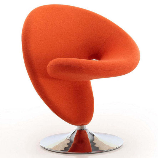 Manhattan Comfort Curl Polished Chrome Wool Blend Pivotant Accent Chair - Orange|Fauteuil d'appoint pivotant Curl de Manhattan Comfort en chrome poli et en mélange de laine - orange