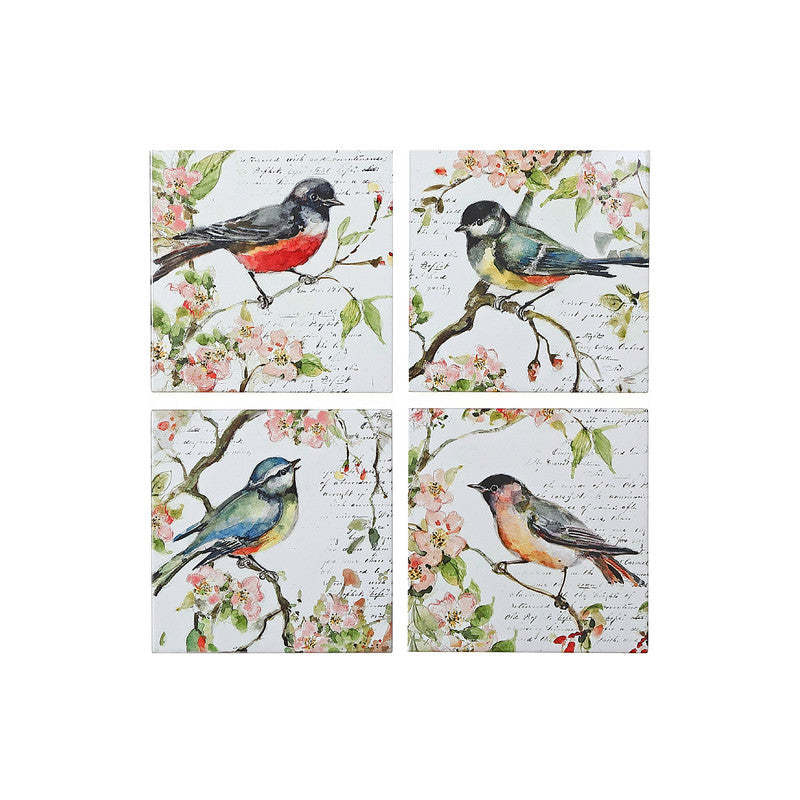 8 Square Ceramic Trivet Spring Bird - Set of 4 Coaster|Sous-verre carré de 8 po en céramique avec oiseau printanier - ensemble de 4 sous-verre