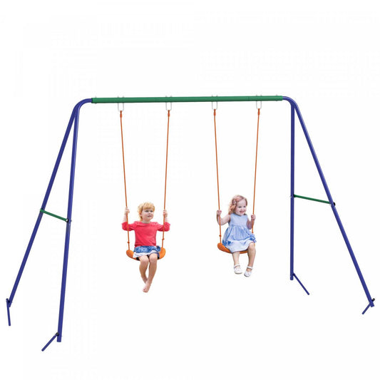 Outsunny Kids Swing Set Pour L'arrière-cour Cadre De Balancoire En Métal Avec Sièges De Balancoire Doubles, Ancre Au Sol