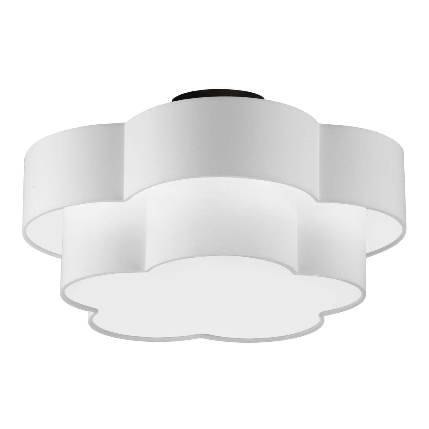 Dainolite Phlox 3 Light Flush Mount Large Matte Black White Shade Lamp|Grand plafonnier affleuré Phlox de Dainolite avec abat-jour blanc, fini noir mat et 3 ampoules