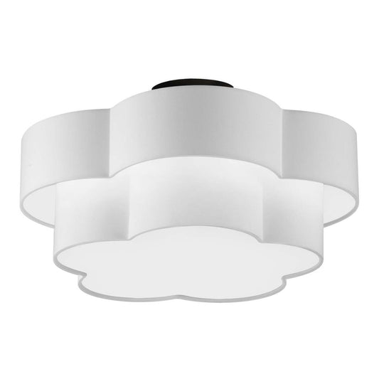 Dainolite Phlox 3 Light Flush Mount Large Matte Black White Shade Lamp|Grand plafonnier affleuré Phlox de Dainolite avec abat-jour blanc, fini noir mat et 3 ampoules