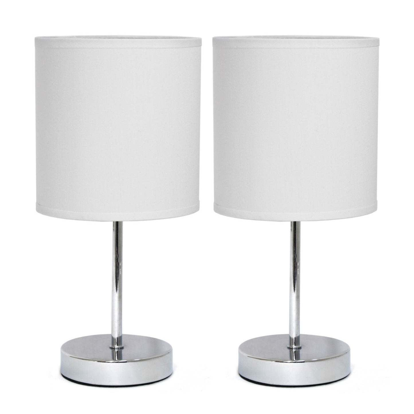 Ensemble de 2 lampes de table Simple Designs Chrome Mini Basic - Blanc|Ensemble de 2 mini lampes de table de base de Simple Designs chromées - blanc